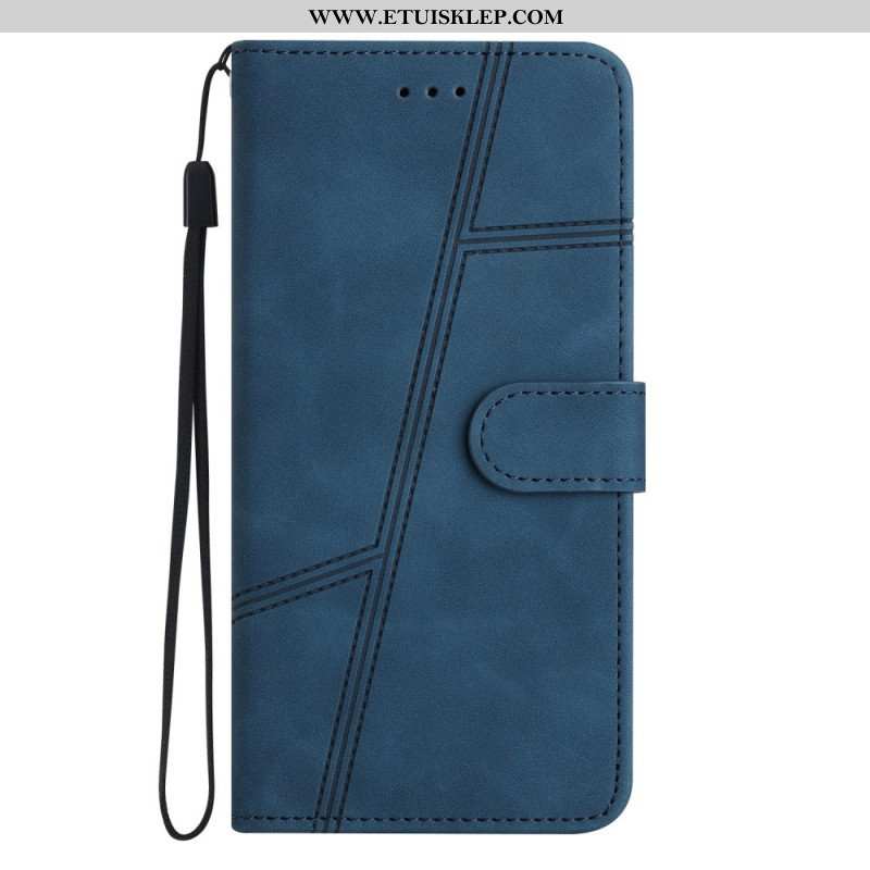 Etui Folio do Xiaomi Redmi Note 12 5G z Łańcuch Paskowaty Geometryczny Skórzany Styl